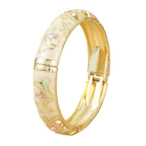 LEKGAVD Enamel Vintage Cloisonne Bangle Floral Traditional Womens Hand Bracelet Hawaiian Chinese Colorful Flower Bangle Gifts for Women Girl