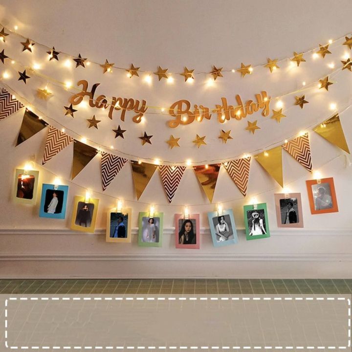 4pcs/set Happy Birthday Banner Triangle Flag With 2m LED LIGHT Party ...