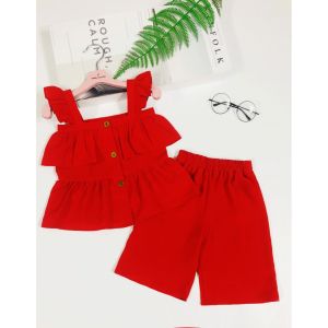 [HCM]Set Bộ Đũi Cao Cấp Áo 2 tầng Quần ống rộng phong cách cho bé gái [14-38kg] AS05