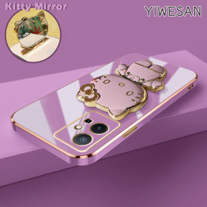YIWESAN Casing Ponsel untuk VIVO Y55 Y75 5G Y55s 5G Y33s 5G Y33E 5G Y52T 5G Y30 5G IQOO U5E IQOO Z6 5G Case HP lensa kamera Gel silika Phone Stands Casing lapisan perbatasan pola kucing wadah Softcase anti guncangan Kesing