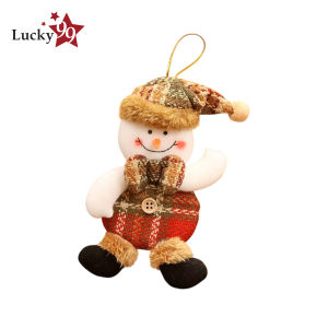 Lucky 99 Christmas Santa Claus Bear Snowman Plush Hanging Ornaments Body Bell Festive Holiday Decor