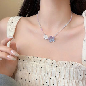 Purple Flower Crystal Bead Necklace Colorful Mixed Glass Beads Gentle Exquisite Sweet Necklaces for Women Jewelry Gifts Чокер
