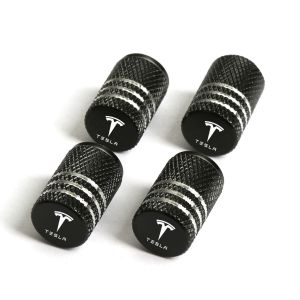 4Pcs Tesla Car Tire Valve Caps Laser Printed Car Logo Automotive Bicycle Metal Parts for Tesla Model 3 Y S X 2023 2024 Cylindrical Shape
