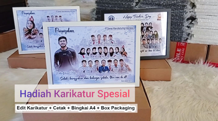 Hadiah Karikatur + Bingkai A4 - Hadiah Perpisahan, Kado pernikahan, Kado Ulang Tahun, Graduation, Hadiah Wisuda, Foto Keluarga, Hadiah pernikahan, Wedding, Kado Unik, Karikatur, Vektor, Ilustrasi Wajah dsb - saffana desain