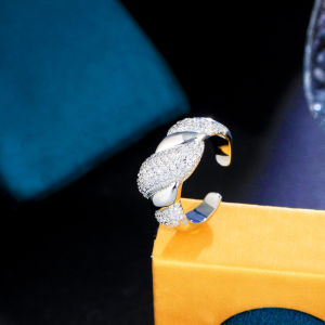 SEQUITO Luxury Women Finger Jewelry Silver Plated Yellow Gold Color Micro Pave Sparkling AAA Cubic Zircon Stunning Open Cuff Adjustable Ladies Ring for Prom Party SR134