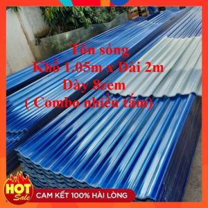 Combo 2345678910 Tấm ( Khổ rộng 1.05m x dài 1.8m x 8 dem ) Tôn nhựa dạng sóng màu Xanh lấy ánh sáng che mưa