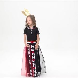 Trang phục Halloween cho bé gái hóa trang nhân vật Alice ở xứ sở thần tiên trong truyện cổ tích Trang phục biểu diễn Nữ hoàng Poker