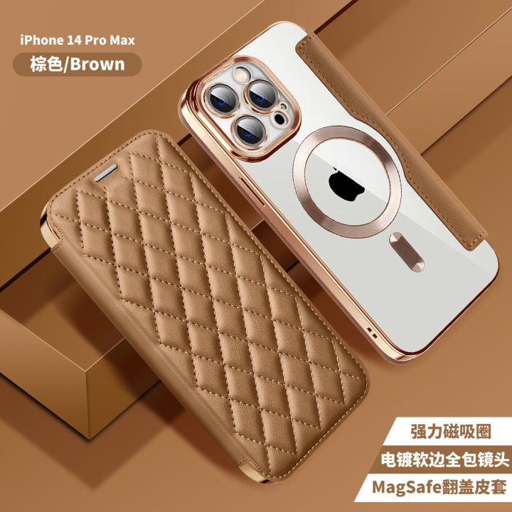Luxury clear Flip Leather Magsafe Case For iPhone 16 pro max 15 pro max 14  Pro Max 14 15 16 plus 13 pro max 12 pro iphone 11Pro max Lens Protector