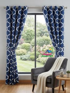 Premium curtains with White Trellis Geometric Blackout Curtains with Silver Eyelets – Elegant Grommet Window Drapes for Living Room Bedroom & Dining Area