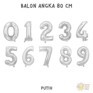 TAIYO Balon Foil Angka JUMBO 80 cm Besar Balloon Party Pesta Gold Hitam Rainbow Rose Gold Putih