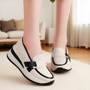 Free Shipping Soft Leather Thick-Soled Casual Shoes For Women 2026 Spring And Autumn New Slip-On Loafers Soft-Soled Height-Increasing Ultra-Light Shoes