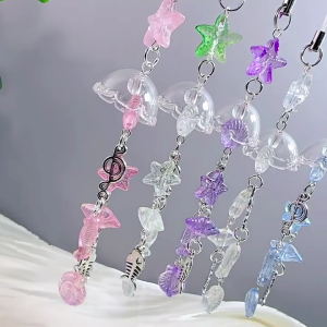 Handcrafted Acrylic Bead Phone Strap With Unique Marine Design Including Fish And Shells Elegant Phone Chain Accessory