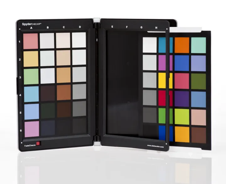 Datacolor SpyderCHECKR – 48 spectrally engineered color patches in a rigid portable case with tripod mount.
