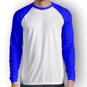 3S-Tshirt - Kaos raglan polos putih kombinasi lengan warna panjang seragam pria wanita