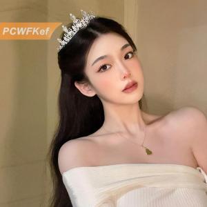 【PCWFKef】 2023 Phụ Nữ Mới Cô Gái Bạc Màu Sắc Vương Miện Mũ Nón Hàn Quốc Pha Lê Vương Miện Thời Trang Sinh Nhật Ăn Mặc Rhinestone Vương Miện Tóc Phụ Kiện