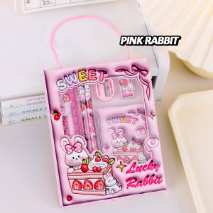 【1-3 days Delivery】6-in-1 School Stationery Organizer For Student Gift Box Cartoon Childrens Day gift Pencil Case Sharpener Ruler Crayon Set