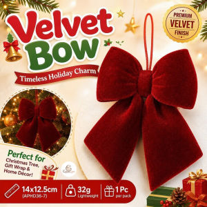 CuddleCove Velvet Bow Ornament 3D Puffy Bowknot Hanging Decor Burgundy for Christmas Tree Wreath Stair Rail