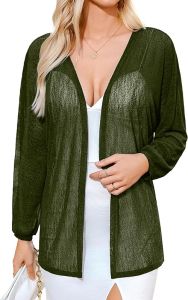 Totatuit Women Long Sleeve Lightweight Sheer Cardigans Kimonos Casual Loose Open Front Beach Cover Ups
