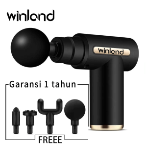 Winland Alat pijat getar Massage gun elektrik seluruh badan Alat Pijat Terapi Getar Otot Rechargeable VERSI Kecil Mewah 4 in 1-GREEN/BLACK  garansi 1tahun