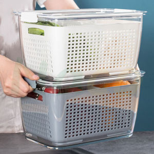 Fridge Storage Box Refrigerator Fruit Vegetable Drain Basket Fresh-Keeping Box With Lid Storage Containers Kitchen Tools