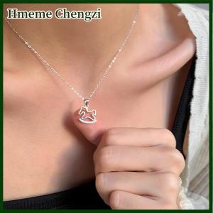 Hmeme 1 2Pcs Fashion Cute Shiny Zircon Hollowed-out Wooden Horse Pendant Necklace For Woman Girls Collarbone Chain Jewelry Gift