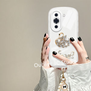 Phone Case Huawei Nova 11 Pro 11i Y91 Y71 10 SE P60 Pro Y70 Y90 Casing Hot Deals New Design Youth Elegant Rhinestone Swan Pearl Lanyard Transparent Soft Cover 2023