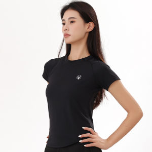 ผู้หญิงวิ่งแห้งเร็วเสื้อยืดตาข่ายยืดหยุ่นสูงกีฬาเสื้อยืดระบายอากาศวิ่งออกกำลังกายชุดโยคะ