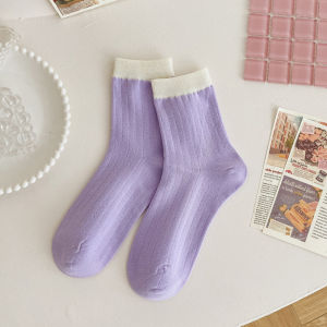 🧦KAK SHOPZ🧦ถุงเท้าสีทึบน่ารัก สีลูกกวาดอินอินเทรนด์ตัดกันถุงเท้าผ้าฝ้ายแท้ ถุงเท้าจับคู่สีลำลองสำหรับผู้หญิงในทุกฤดูกาล