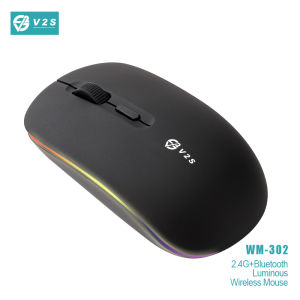 V2S WM302 Rechargeable Wireless 2in1 USb Receiver And Bluetooth Mouse Silent Click Ultra Thin Design