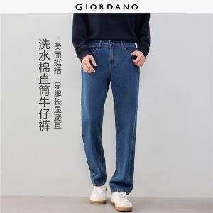 Giordano Beau Monde Men Five-pocket mid rise washed denim pants Free Shipping 13116182