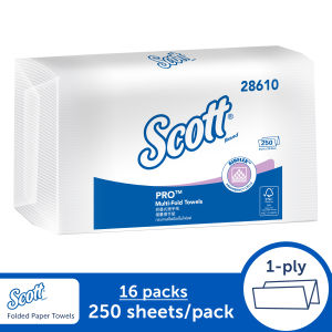Scott® Pro™ Multifolded Multipurpose Hand Towels 28610 - 16 packs x 250 white 1 ply sheets 24cm (L) x 23.1cm (W)