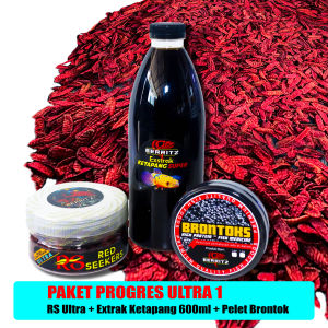 BERRITZ Paket Progres Ultra 1 - Red Seekers Ultra Ektrak Ketapang dan Pakan Ikan Pelet Brontoks