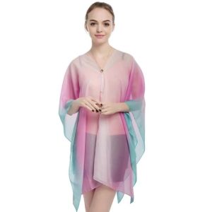 Women Sun Protection Shawl For Cycling Lady Summer Chiffon T-Shirt Holiday Gradient Scarf Bikini Blouse Breathable Beach Wrap