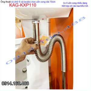 Co S xả lavabo dài 70cm KAG-KXP110 ống thải co P inox mềm thoát nước nhanh chống hôi tốt