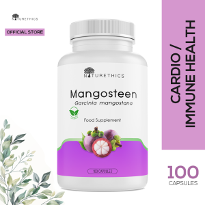 Naturethics Organic Mangosteen Pericarp 100 Capsules Complete Food Supplements All Natural Non GMO FDA approved Healthy Organic Rich in Ascorbic Acid Vitamin C Antioxidant Anti Cancer Immune System Booster Liver Detoxifier Anti Diabetes Blood sugar Gout