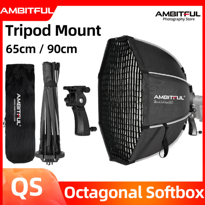 AMBITFUL QS65 65cm inch QS90 90cm inch Quick Softbox For  Photography Tripod Mount Octagon Softbox For Flash with Honeycomb Grid For 