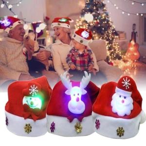 Merry Christmas Hat Light Up LED New Year Navidad Cap Snowman ElK Santa Claus Hats for Kids