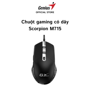Chuột gaming có dây Genius Scorpion M705 màu đen DPI 7200 led RGB 6 nút tùy chỉnh cáp bện chống rối trọng lượng 109g BH đổi mới 1 năm