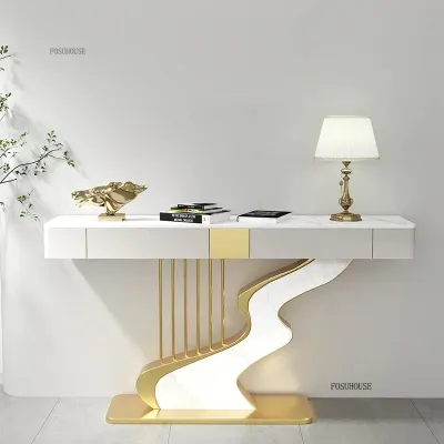 Semi-circular Slate Console Tables for Living Room Modern Creative Fashion Wall Hall Porch Decorative Cabinet Entrance Furniture