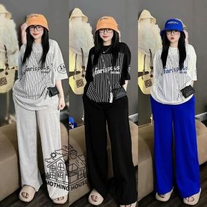 Korean Terno For Women Fashion Loose Stripe Print Short Sleeved T-Shirt + Pants Two-piece Suit Casual Outfit For Women Suitable For S-XL