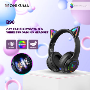 Onikuma B90 RGB Cat Ear Bluetooth/Wired Headphones with Detachable Cat Ear Wireless Earphone Headset for Computer Gaming PC Gamer Stereo Sound Noise Cancellation Headset Bluetooth HIFI Headphones