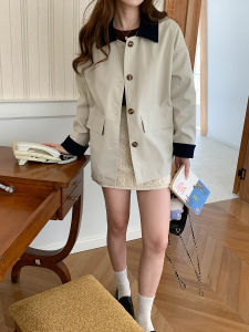 2026 Autumn New Design Spliced Lapel Trench Coat Outerwear for Women