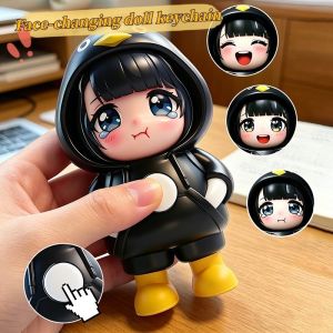 2PCS Gugu Gaga Face Changing Keychain Cartoon Fidget Toy Bag Pendant Birthday Gift