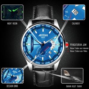 AIYISHI Jam Tangan Pria Kulit Arloji Original Tahan Air Anti gores (W1-009-666)