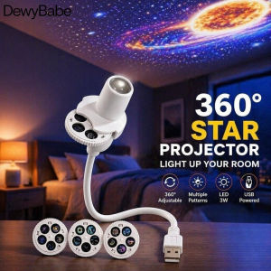 DewyBabe Galaxy Projector Light Adjustable Star Night Light Usb Powered Bedroom Ceiling Wall Lamp