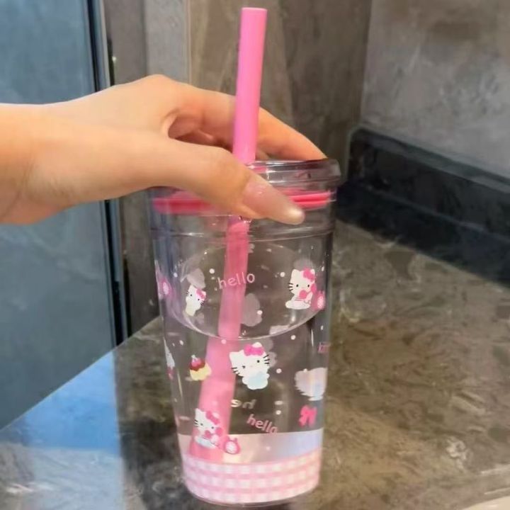 CalceNubes丨แก้วพร้อมหลอดพลาสติกโปร่งใสลาย Hello Kitty น่ารักสำหรับ ...