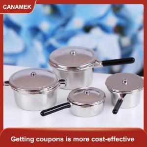 【CANAMEK 】 4Pcs 1:12 Dollhouse Miniature Metal Mini Pot Set Doll House Kitchen Furnitures
