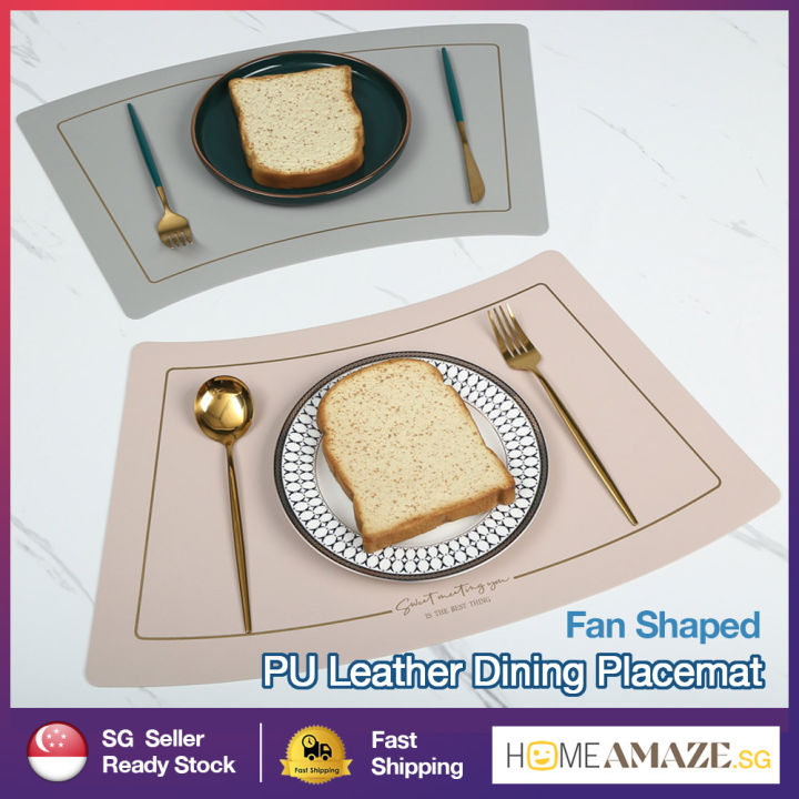 [SG Ready Stock]Fan Shaped PU Leather Dining Placemat Round Dining