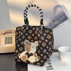 Knitted Tote Bag Cute Cartoon Bear Shoulder Handbag Korean Style Casual Womens Bag Soft Yarn