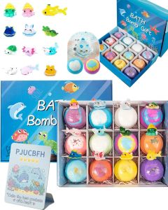Kids Bath Bombs with Surprise Spring Toys Inside Fizzy Colorful Scented Set Bubbles Moisturizing Gentle Skin Safe Fun Easter Basket Stuffers Birthday Holiday Present Boys Girls (1pc)